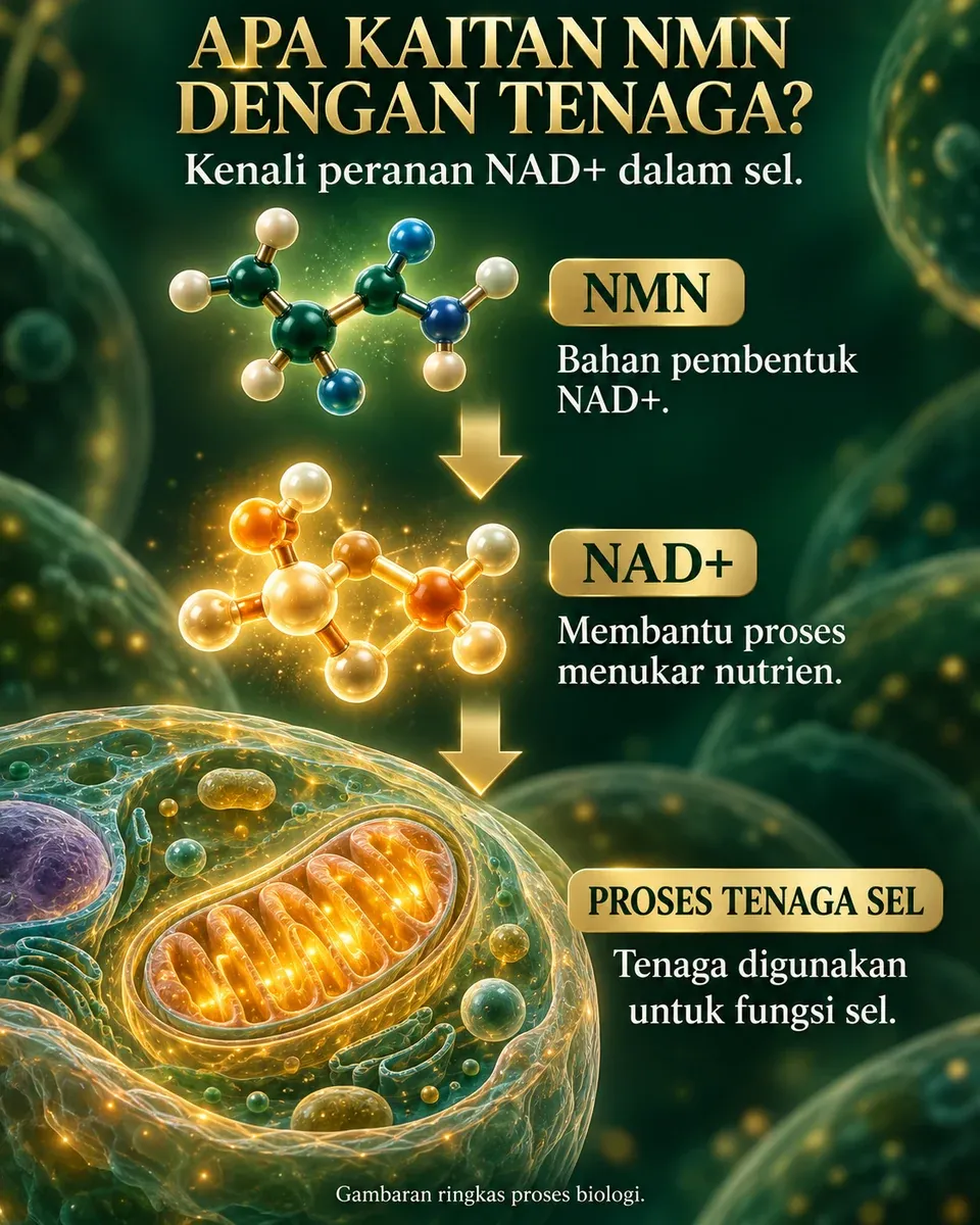 Infografik NMN, NAD+ dan proses tenaga sel