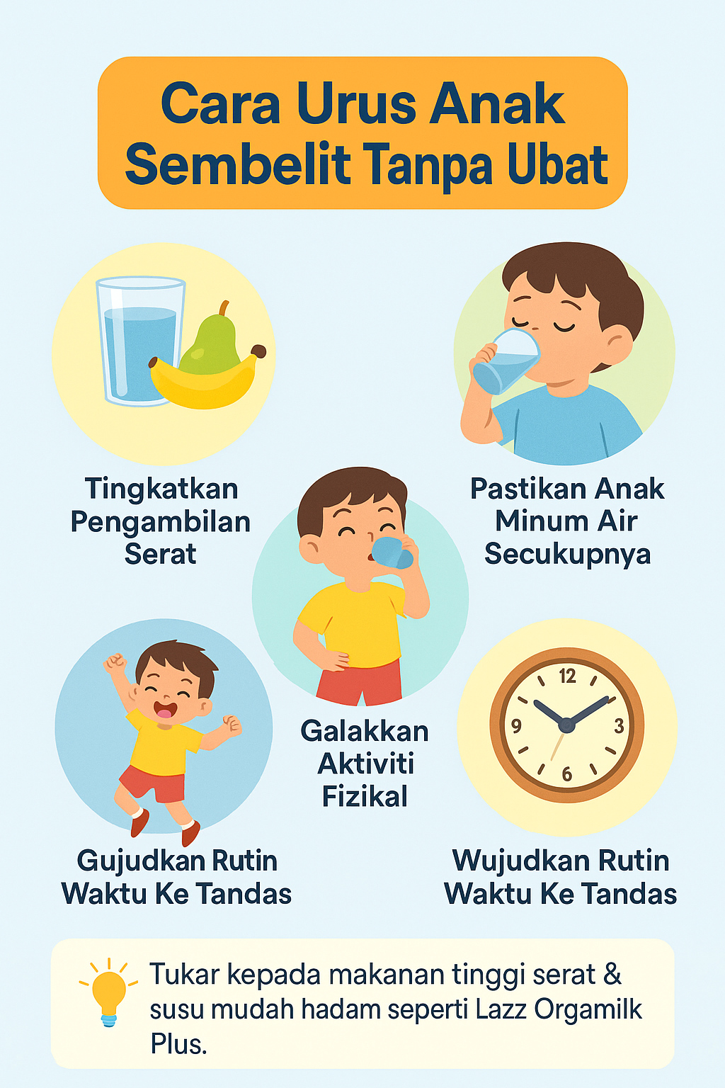 Cara Urus Anak Sembelit Tanpa Ubat