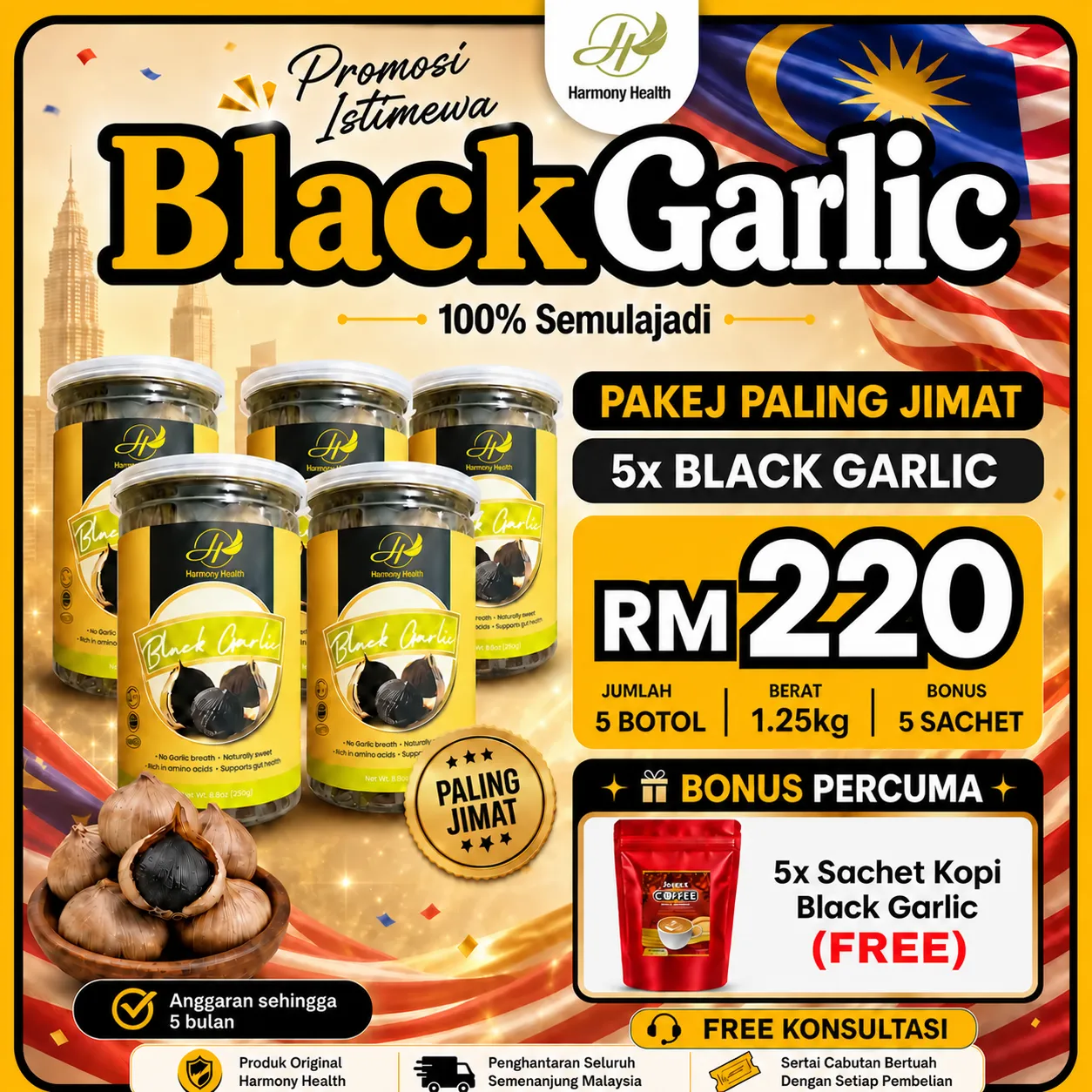 Pakej Paling Jimat Black Garlic 5 botol RM220