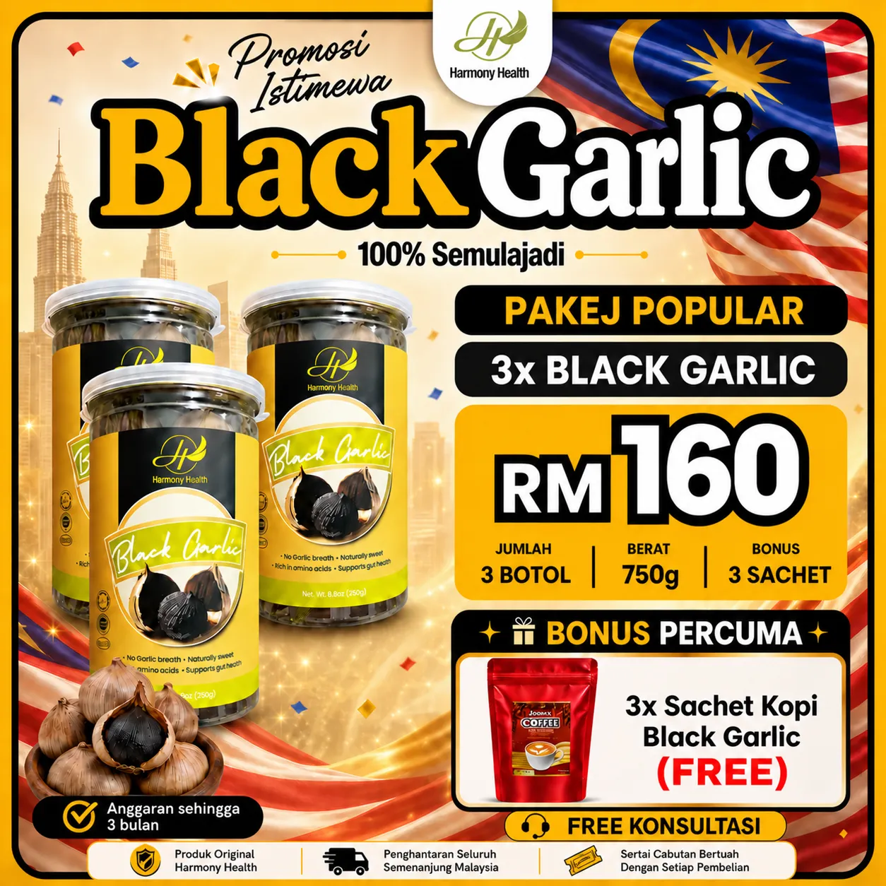 Pakej Popular Black Garlic 3 botol RM160