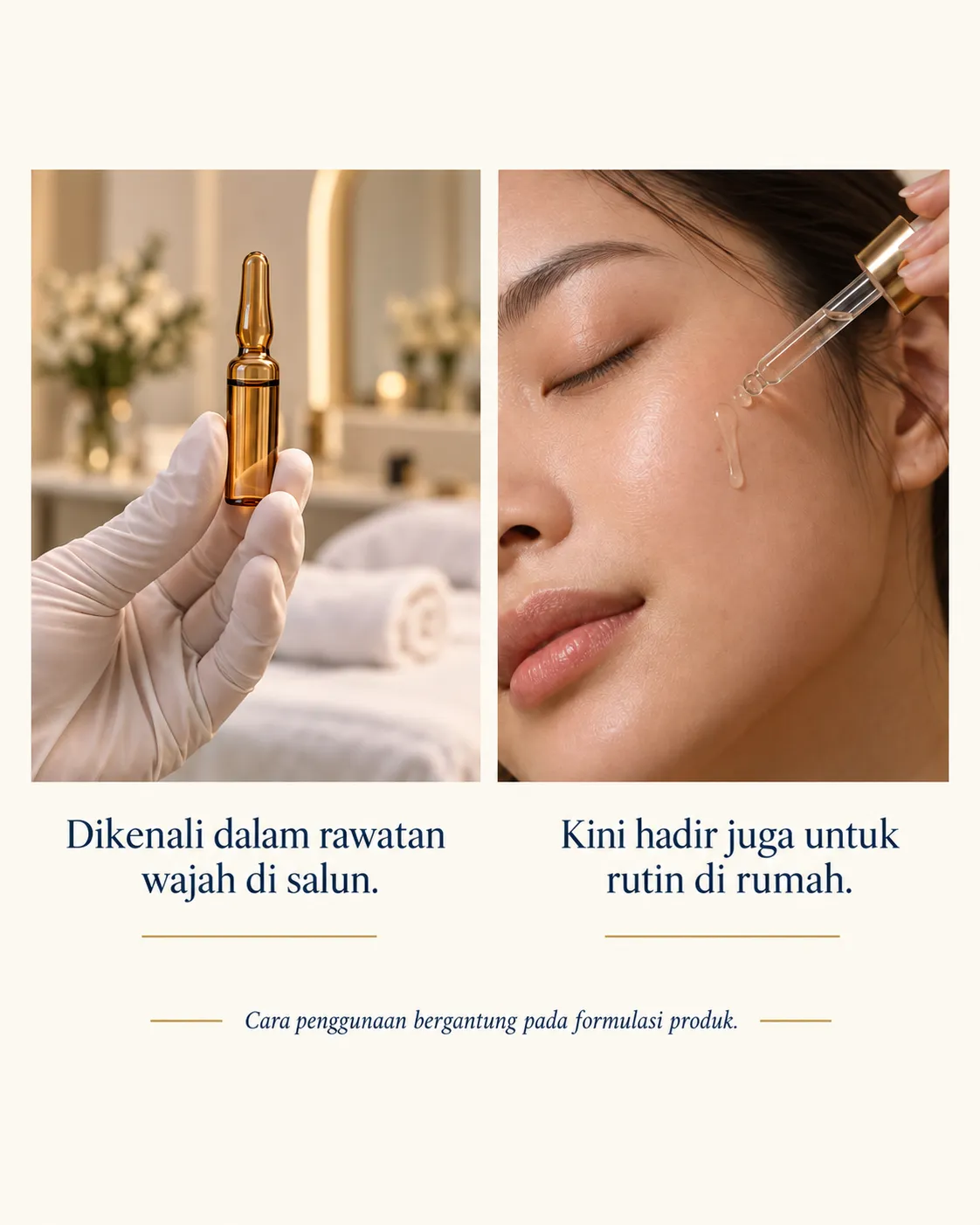 Ampoule dalam rawatan wajah di salun dan penggunaan penjagaan kulit di rumah.
