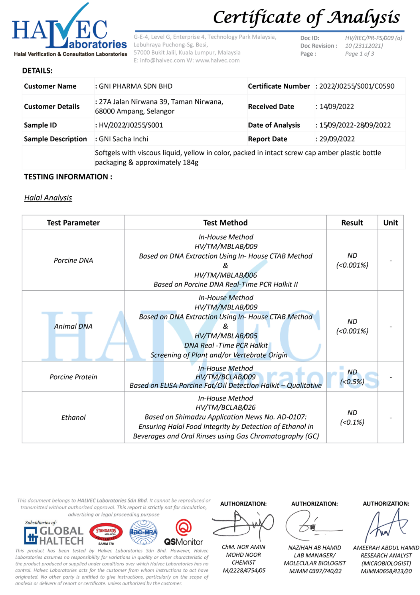 Sijil Labtest HALVEC