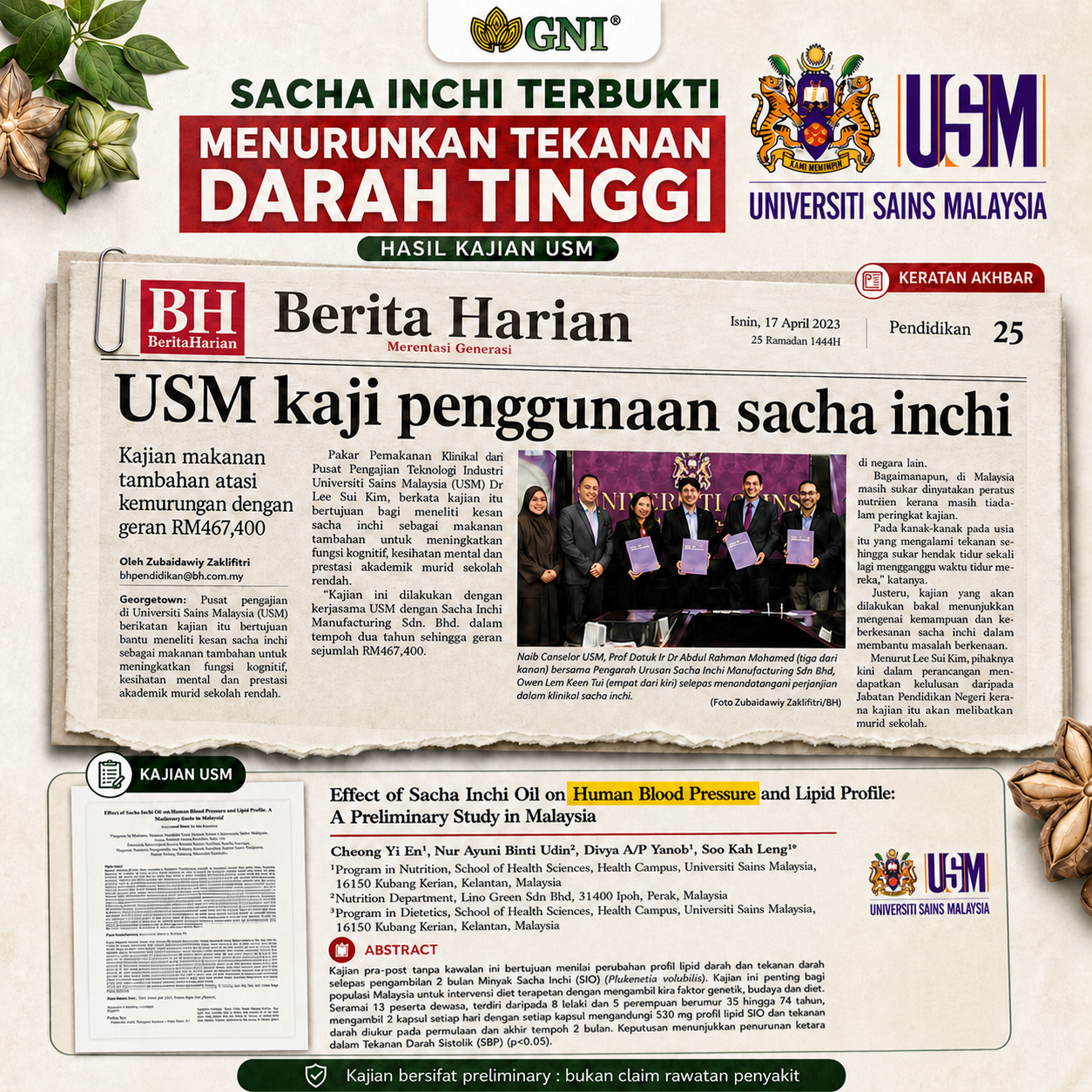 Keratan Akhbar dan Kajian USM Sacha Inchi