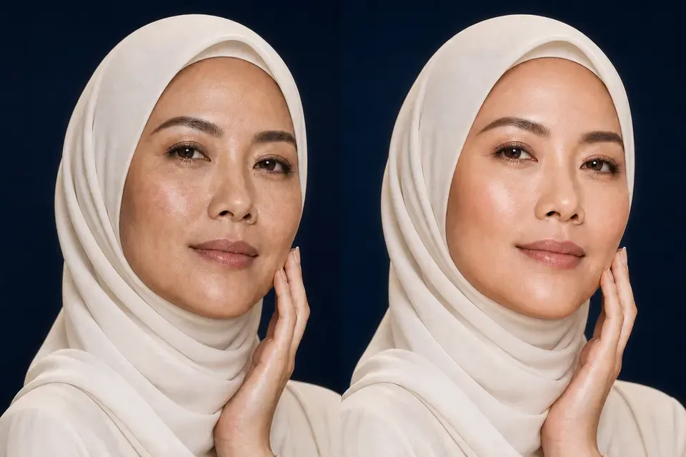 Perbandingan sebelum dan selepas bagi seri kulit