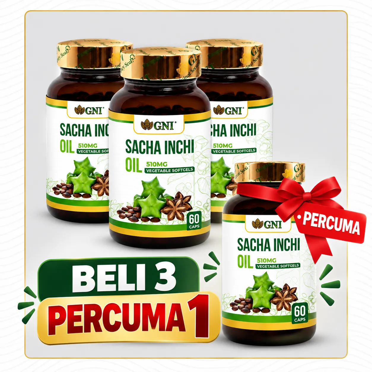 Pakej 3 percuma 1 botol GNI Sacha Inchi