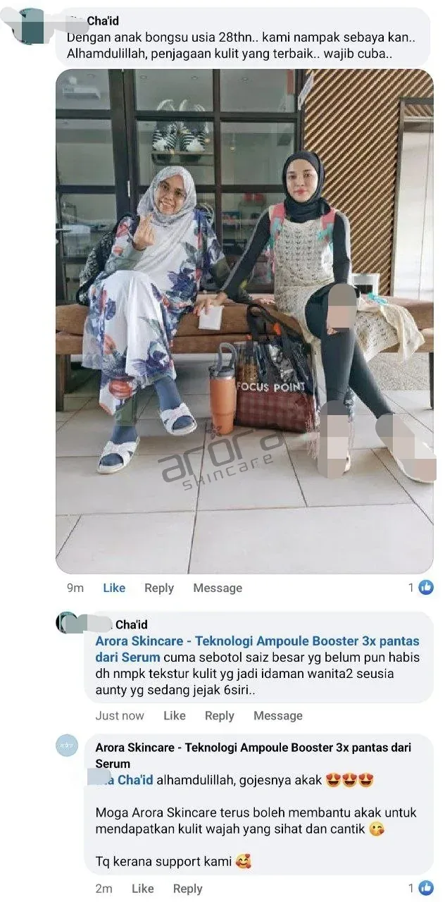 Perkongsian pelanggan Arora di Facebook bersama anak bongsunya