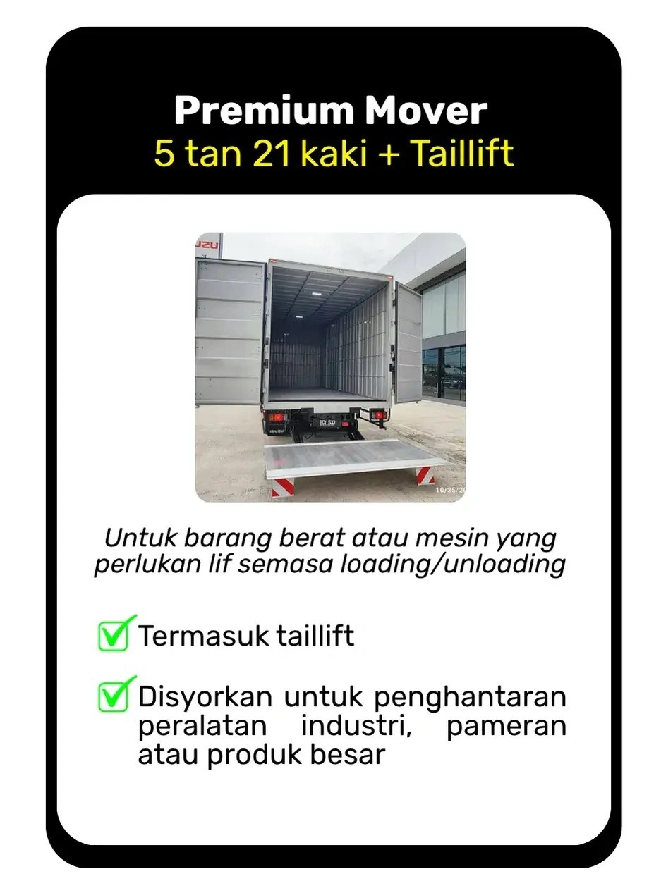 Servis sewa lori Milman lengkap dengan tail lift – mudah angkat barang berat